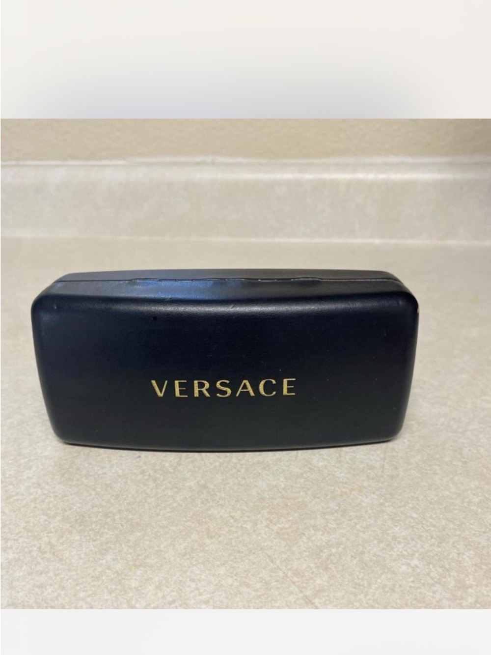 Versace Matte Black Eyewear Case with Gold Logo